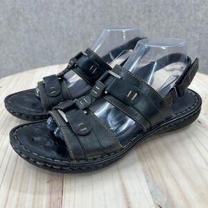 Born Black Leather Slingback Sandals 9 Contrast Stitch Comfort Walking Shoes